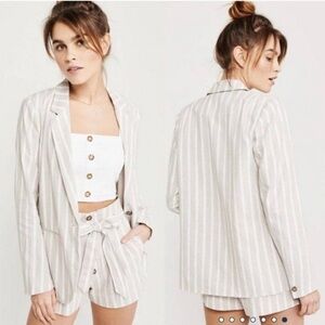 Abercrombie & Fitch Tan & White Striped Blazer Business Casual Boho Top Summer